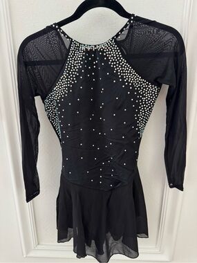 Girls' Black Long-Sleeve Rhinestone Skater Dress